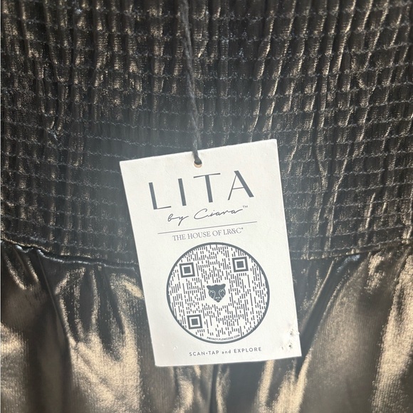 LITA by CIARA Black Liquid Faux Leather Leggings Smocked Waistband NWT Sz 10 - Picture 5 of 9